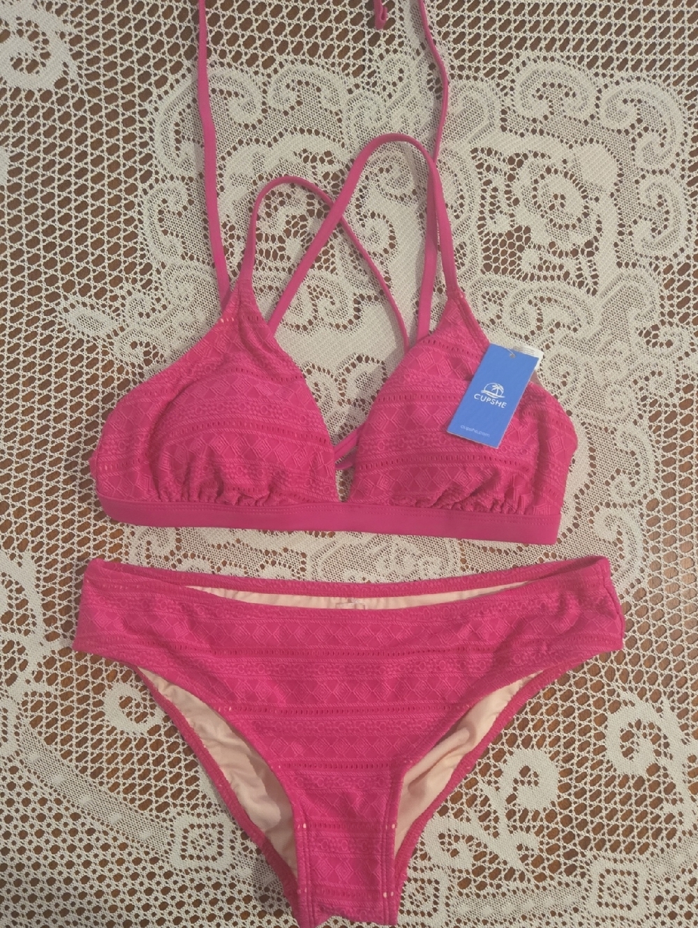 Cupshe Bright Pink  Triangle Bikini Set